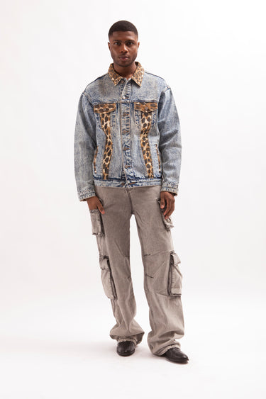 FOOLISH CARGO- LOOSE FIT ACID WASH MULTIPOCKETS BLACK DENIM CARGO JEANS